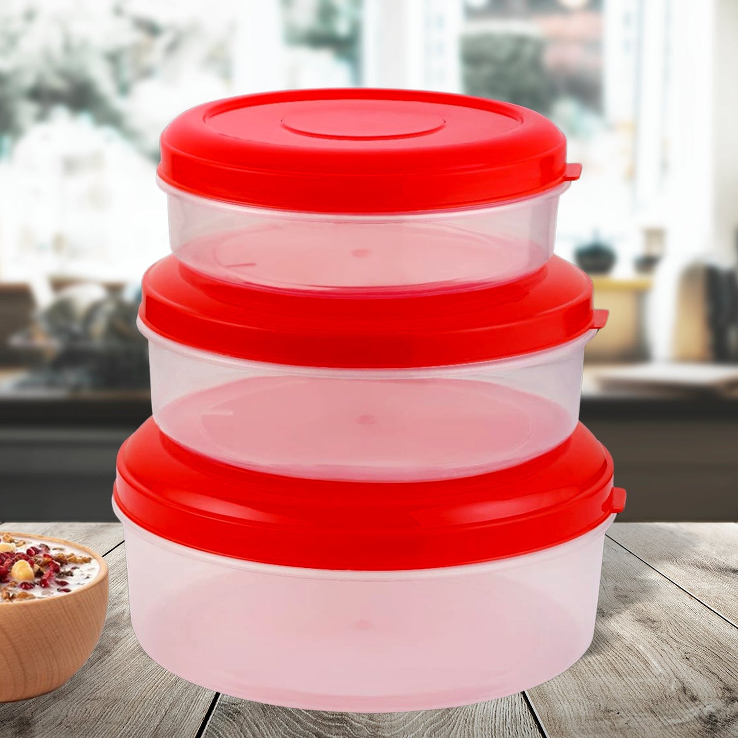 Heavy Plastic Material Stackable & Reusable Classic Round Plastic Big Storage Container Box For Kitchen & Home Organization (PACK OF 3)