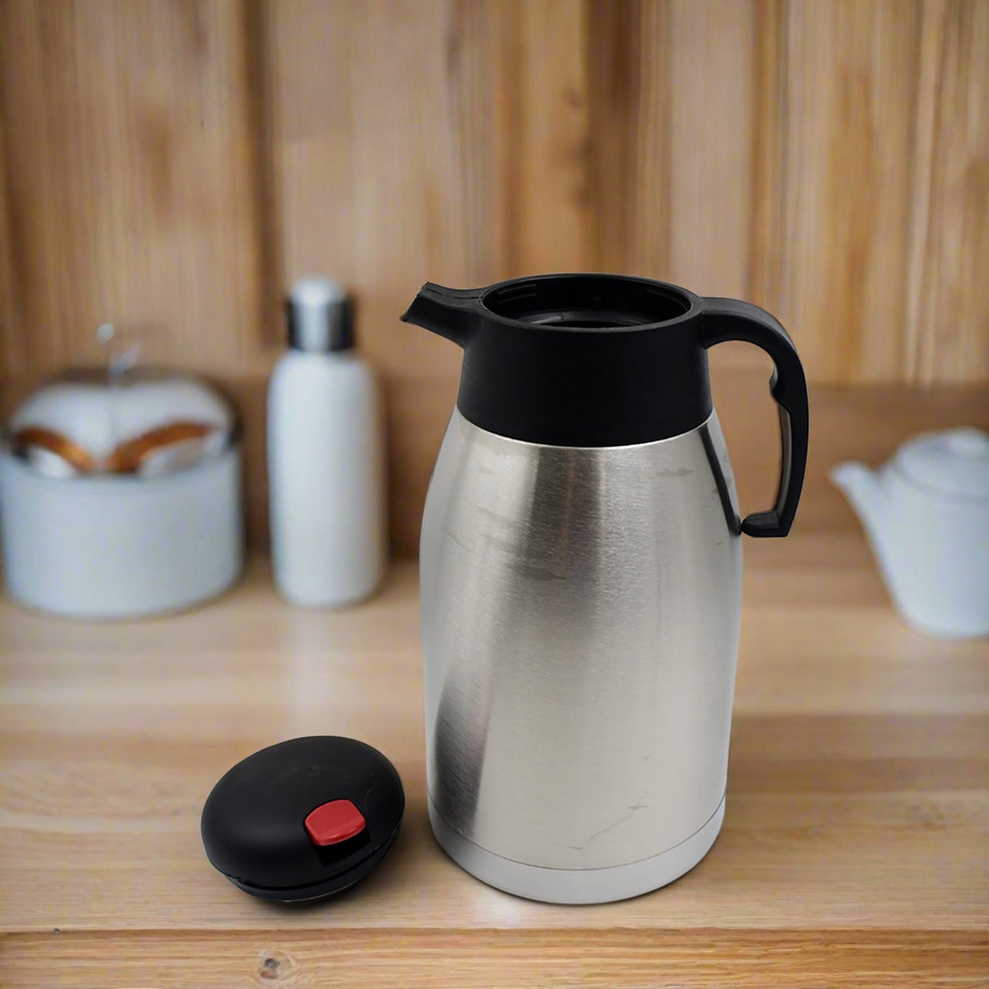 Thermos with Handle and Push Button