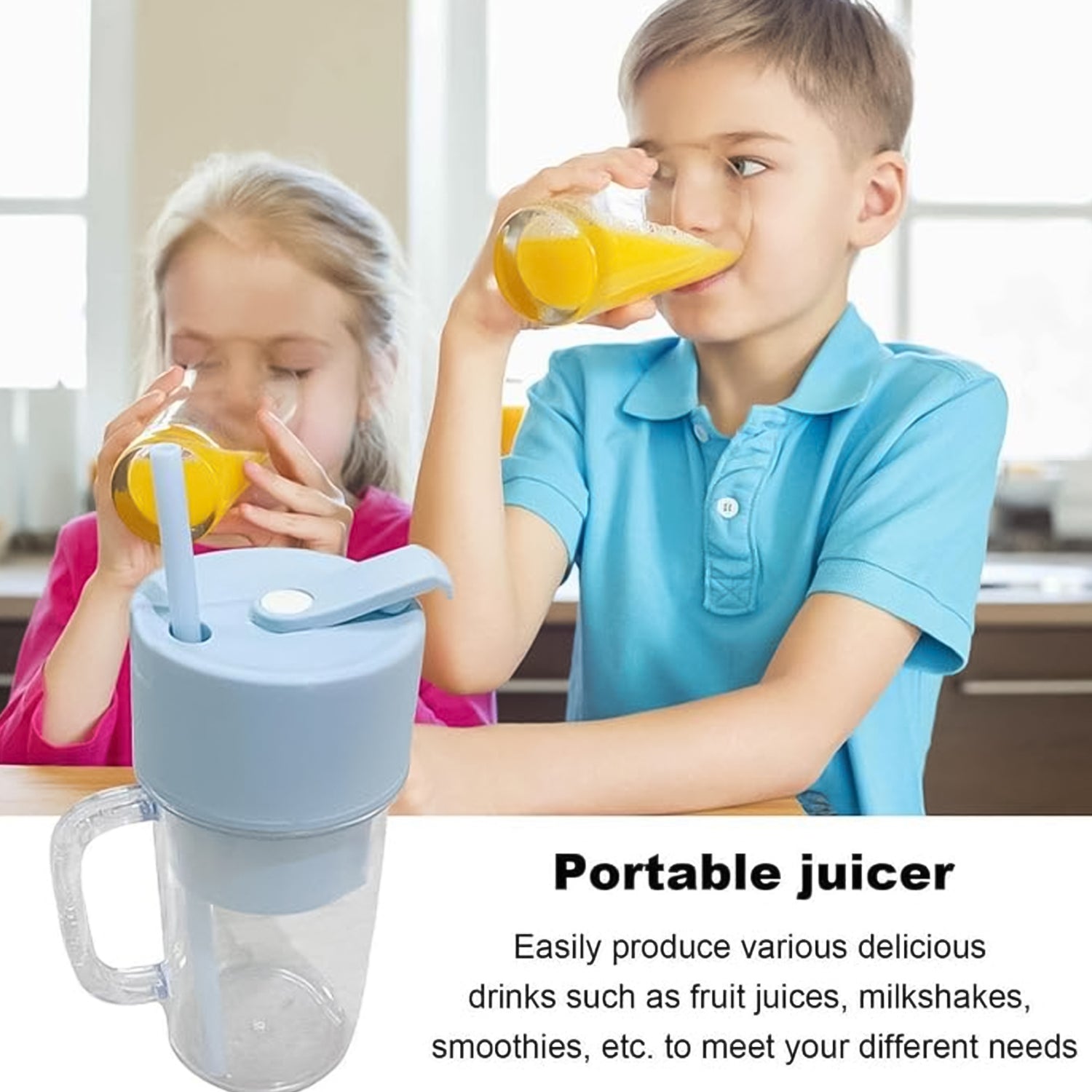 Portable Crusher Juicer With Handle & Straw