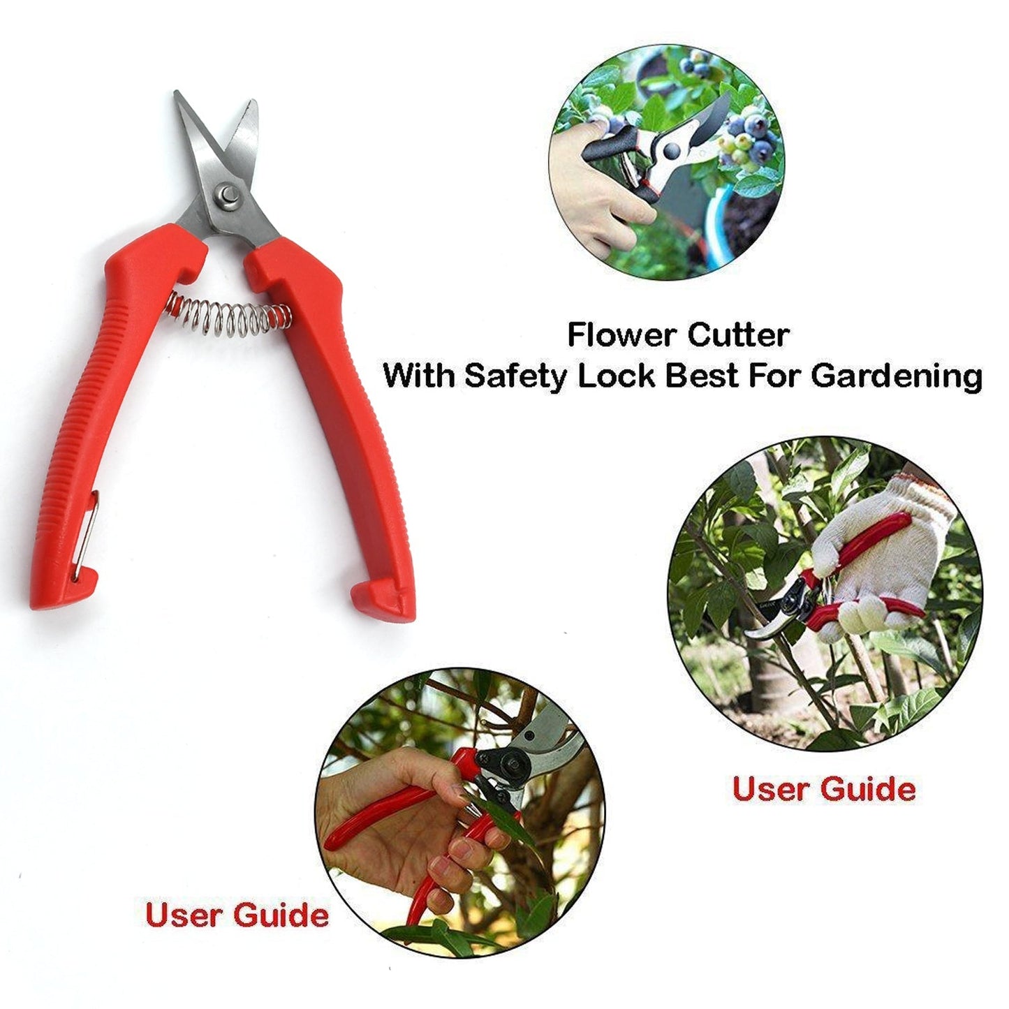 Stainless steel cutter for gardening, with non-slip handle and durable construction.