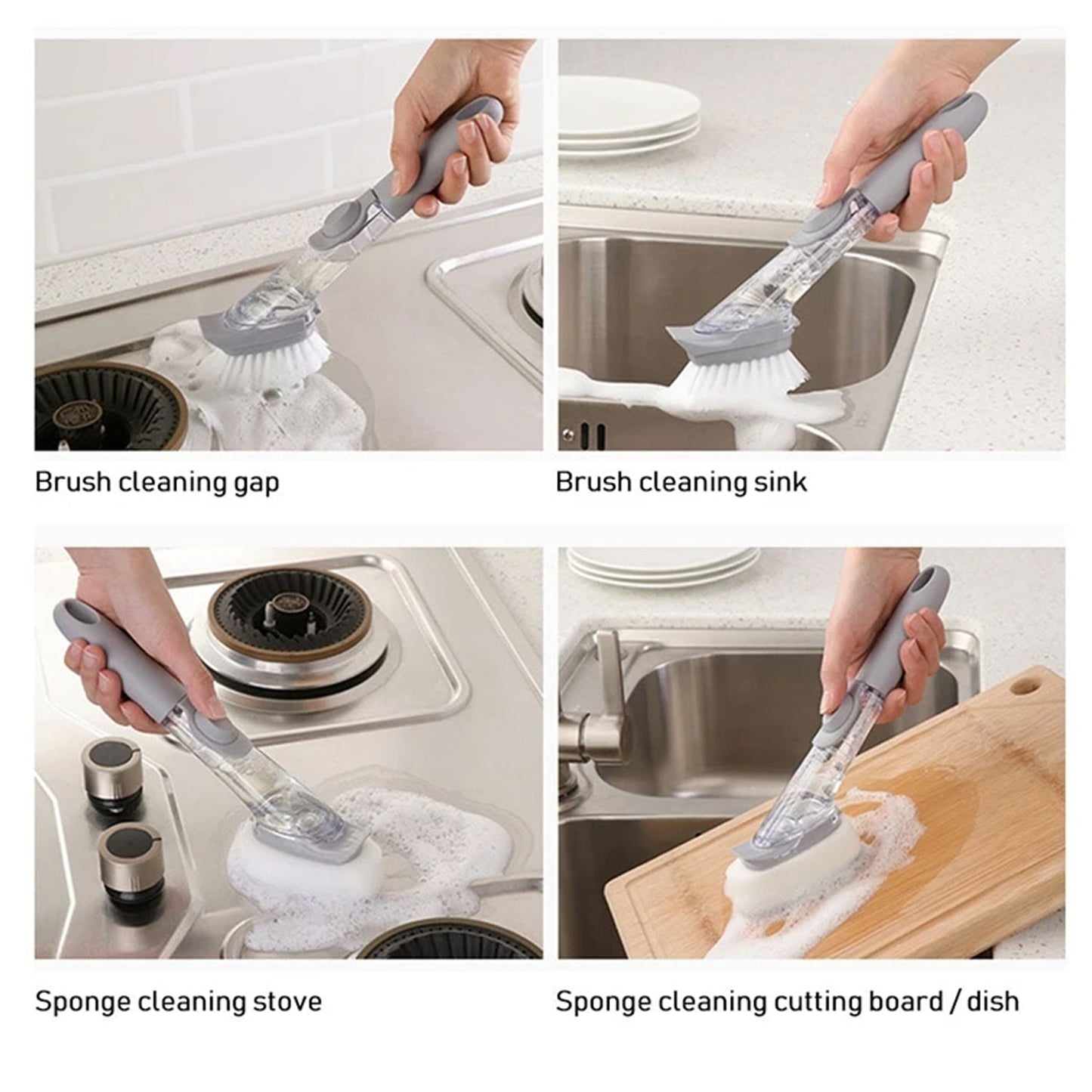 Home & Kitchen Cleaning Brushes, Scrubber, Soap Dispenser Scrub Brush for Pans Pots and Bathtub Sink (2 In 1)