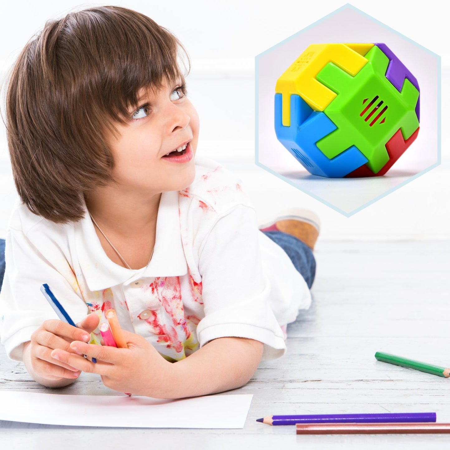 Colorful activity cube for kids to play.