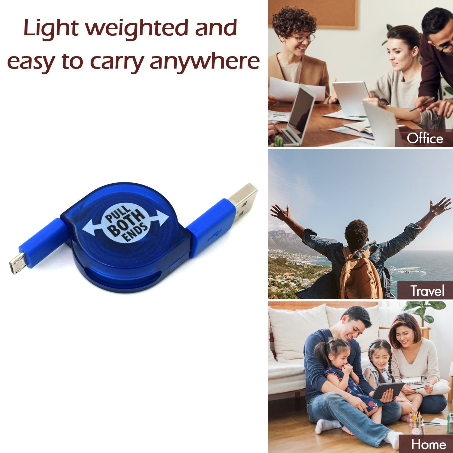 User-friendly retractable USB charger for various electronic devices