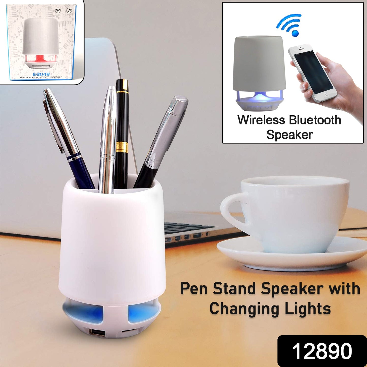 Multifunctional 4 Compartment Pen Holder with Bluetooth Speaker 5 W Bluetooth Speaker Laptop / Desk Speaker / Table Lamp / Night Lamp Smart Color Changing Pen Stand Wireless Bluetooth Speaker