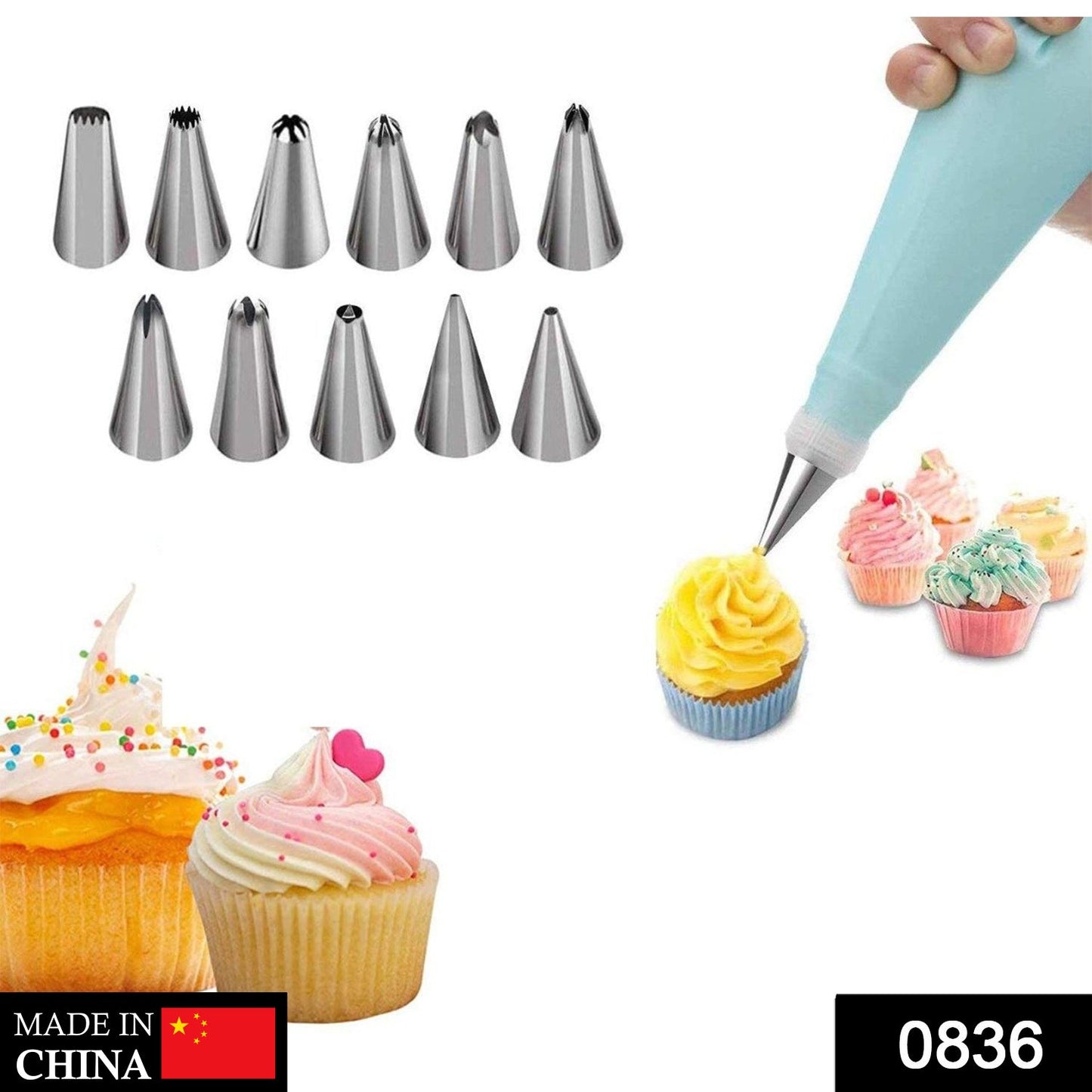 Cake decorating set, 12 pieces, with oil basting brush.