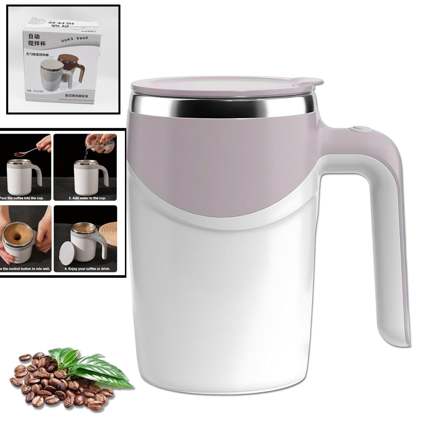 Stirring Coffee Mug | Magnetic Stirring Coffee Cup | Stainless Steel Mug for Milk | Travel Mixing Cup | Self Stirring Coffee Mug, Suitable for Coffee / Milk / Hot Chocolat | Battery Operated ( Battery Not Included)