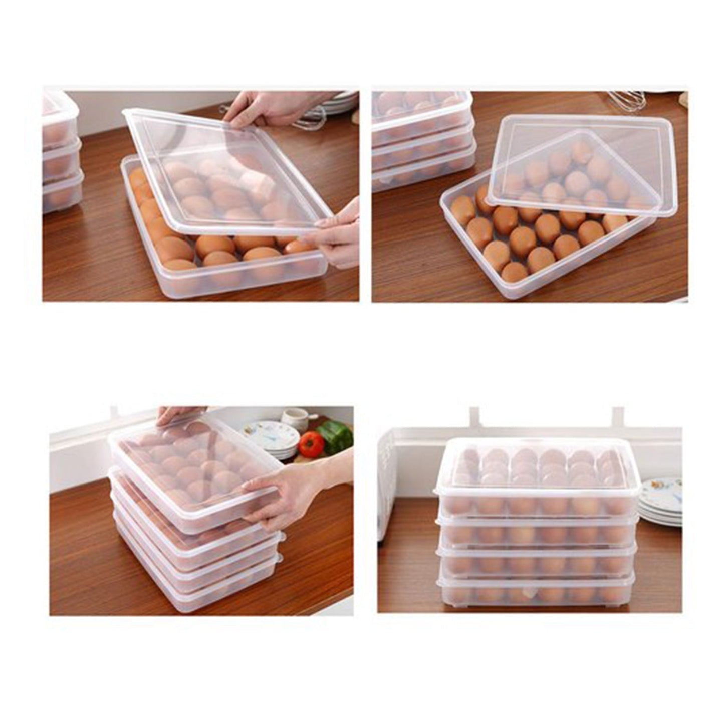 Plastic egg box with 24 grids and a lid, ideal for storing up to 2 dozen eggs in the fridge