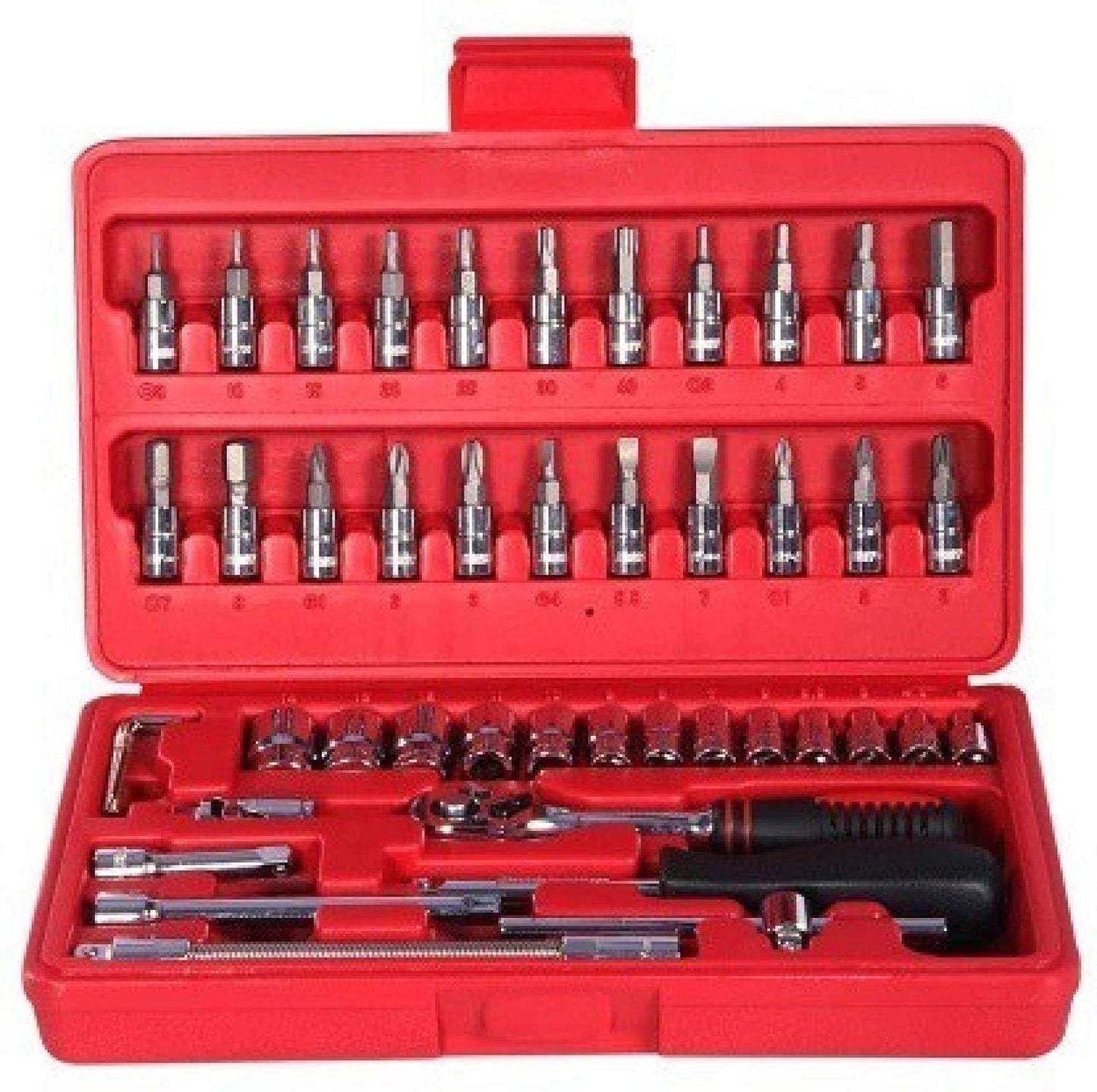 Socket 1 / 4 Inch Combination Repair Tool Kit (Red, 46 pcs)