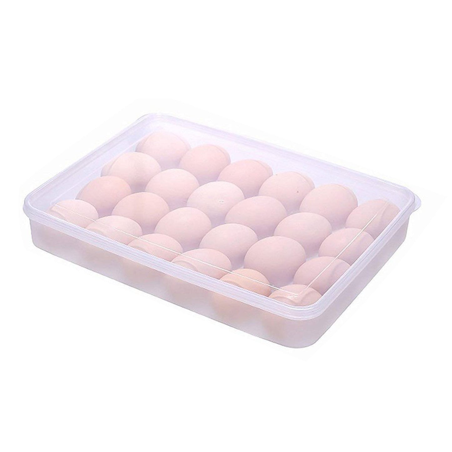 24-compartment egg box with a lid for storing 2 dozen eggs, made from durable plastic