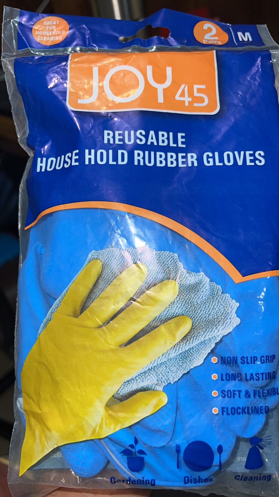 2 Pair Large Blue Gloves For Different Types Of Purposes Like Washing Utensils, Gardening And Cleaning Toilet Etc.