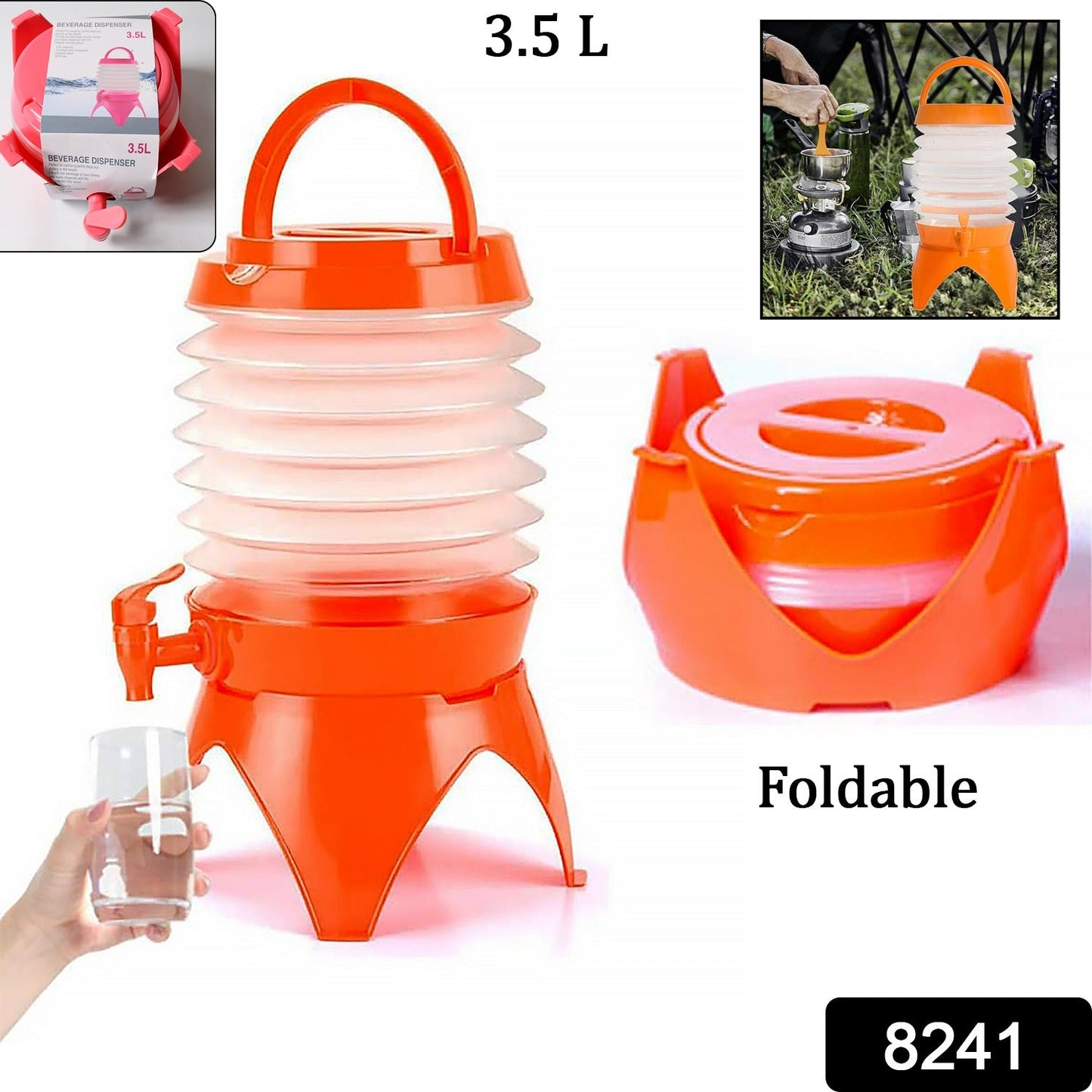 Plastic Collapsible Beverages Container with Tap Cold Drink Dispenser Folding Water Storage Water Jug Tank for Home and Outdoor Party Traveling Picnic (3.5 Litter/ Multicolor)